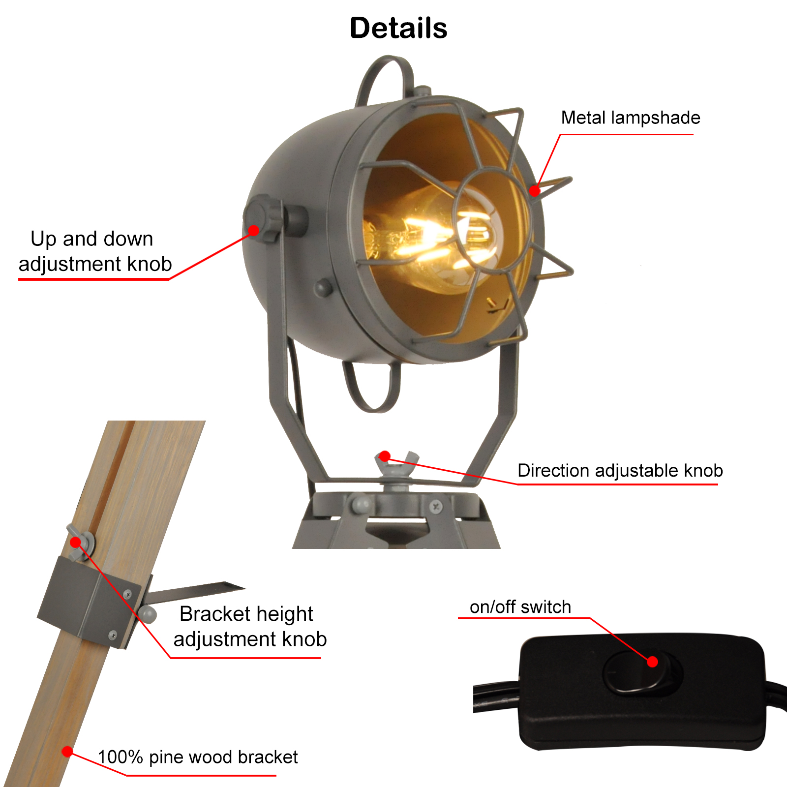 componentes de la lampara tripode